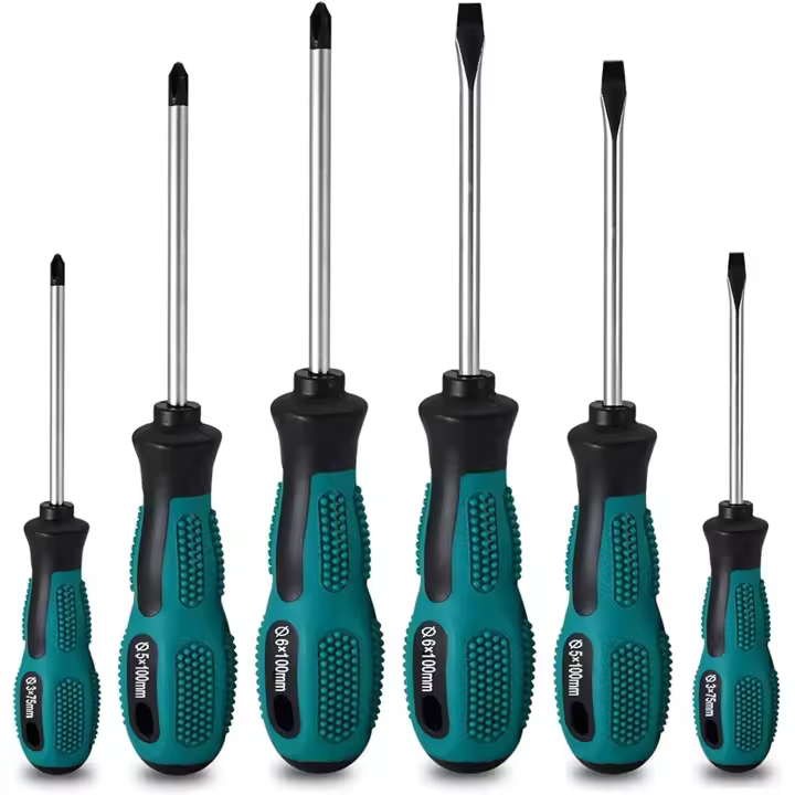 Juego de 6 dethornilladores magnéticos de Chrome vanadio de alta resistencia con 3 Puntas Planas Y 3 Puntas Phillips, con estuches - 1