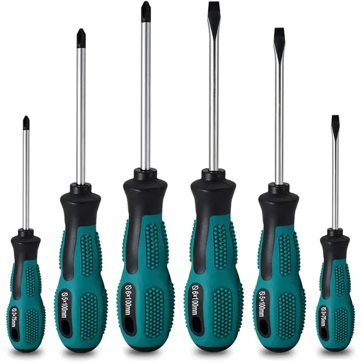 Juego de 6 dethornilladores magnéticos de Chrome vanadio de alta resistencia con 3 Puntas Planas Y 3 Puntas Phillips, con estuches - 1