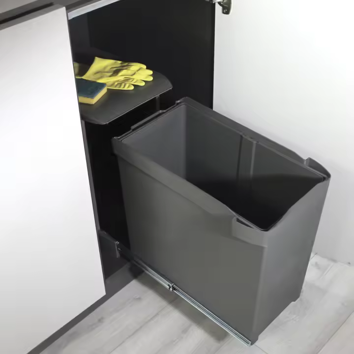 Contenedores de reciclaje para cocina, 1 x 30l, fijación inferior y extracción automática, acero y plástico, gris antracita - 1