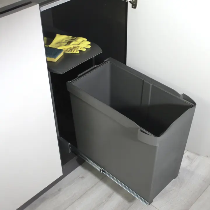 Contenedores de reciclaje para cocina, 1 x 30l, fijación inferior y extracción automática, acero y plástico, gris antracita - 1
