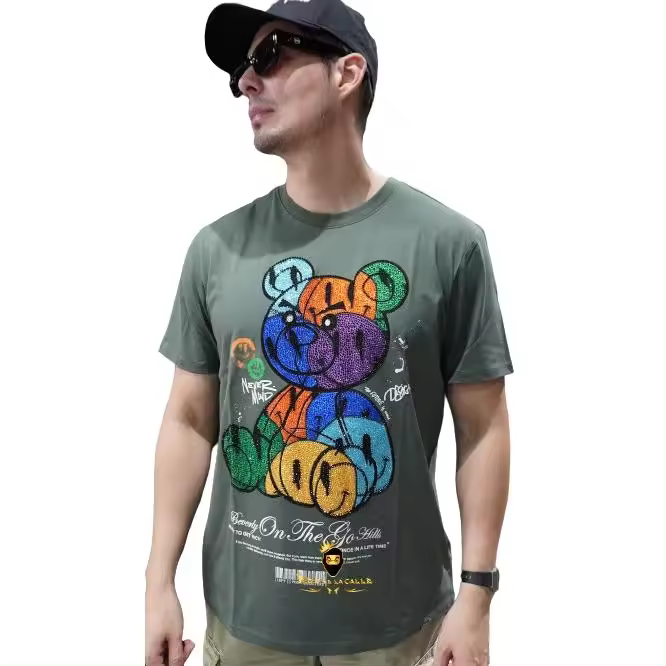 Camiseta Left Point Verde Pedrería Brillante Oso Colores - 1