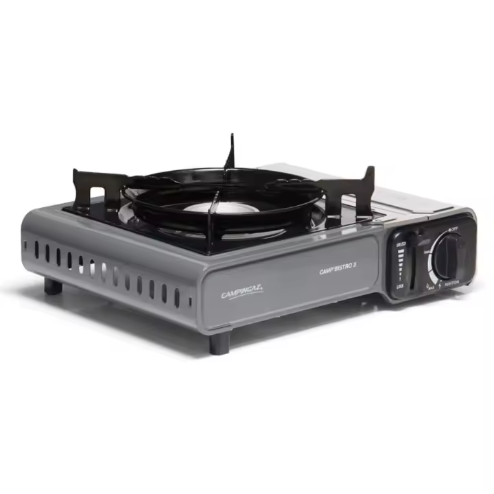 Campingaz Camp Bistro 3 - Hornillo Cocina Quemador Cartucho de Gas CP 250 de Camping Compacto, Encendido Piezo, Resistente con Protección contra Sobrecalentamiento, Estufa de Mesa, Ideal para Acampadas Cocinar en el Campo, Uso Exterior, Picnic. Portátil - 1