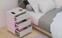 Rcynview Mesa de noche  con 3 cajones de madera blanca organizador de gran espacio para dormitorio y salón 45 x 35 x 62 cm - details 2
