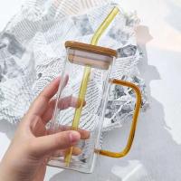 Vaso De Vidrio Transparente Con Tapa De Bambú Y Pajita De Color Para Bebidas Resistentes Al Calor De 301-400ml Vaso Grande Para Agua Leche Jugo Té De Burbujas - details 5