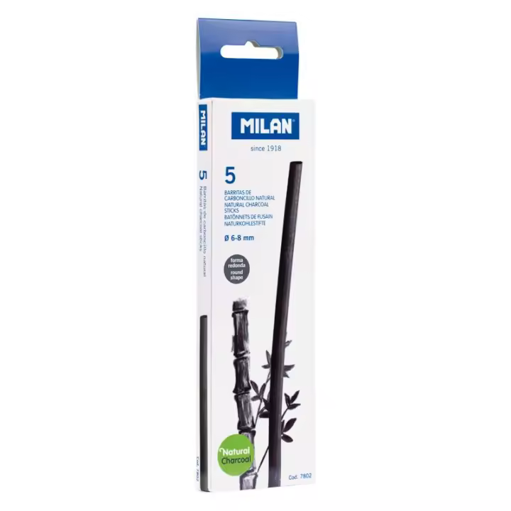 MILAN Caja 5 Barritas de Carboncillo natural Cilíndrico Ø 6-8mm - 1