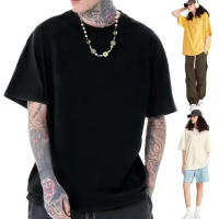 Camiseta De Verano Para Hombres Manga Corta Algodón De Alta Calidad Color Sólido Moda Casual Cuello Redondo Transpirable Y Secado Rápido Tops Sueltos Para Hombres Y Mujeres - details 4