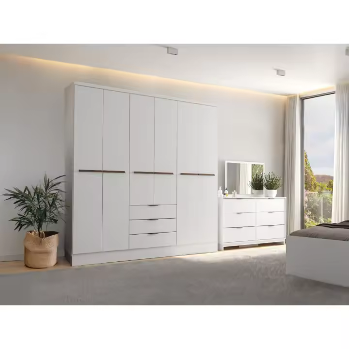 Vente-unique - Armario de 6 puertas y 3 cajones - L180 cm - Blanco - PEROLI - 1