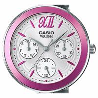 Casio Dress Ltp-e407d-4avdf Reloj De Pulsera Analógico Con Calendario Multifunción Para Mujer. Color Plateado. Bisel Rosa - details 1