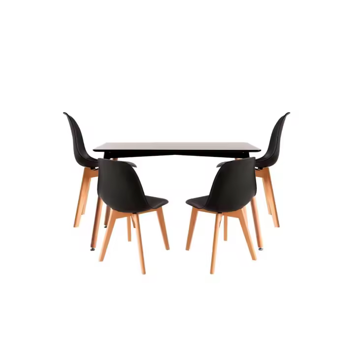 Conjunto Mesa Tower Rectangular 120 x 80 cm Negra y Pack 4 Sillas Kelen - Negro - 1