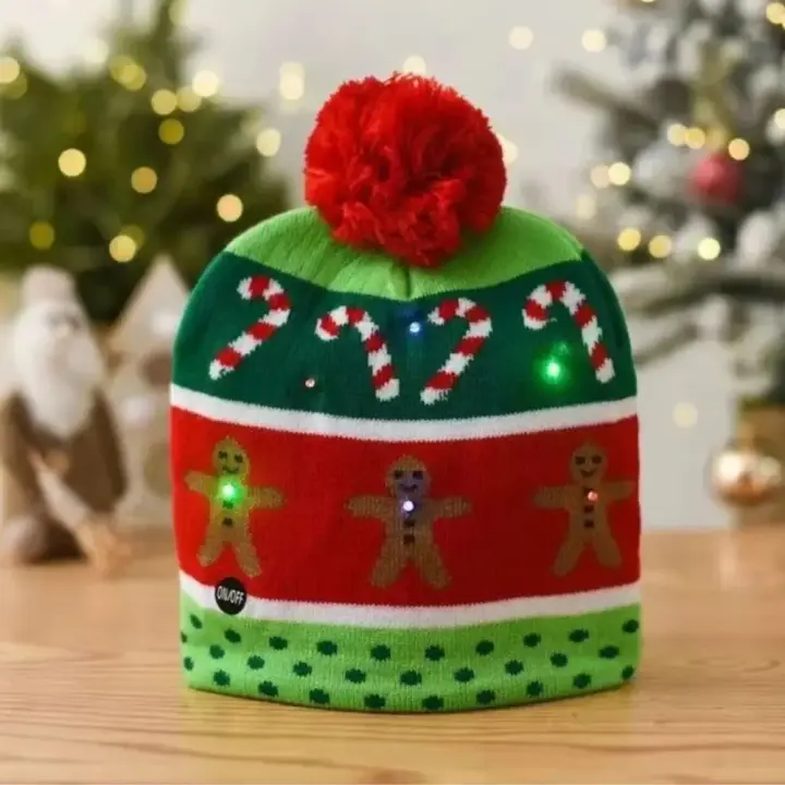 Gorro Navideño De Lana Con Luces LED Unisexo Gorro De Invierno Con LEDs Coloridos Para Año Nuevo Xmas Accesorio Electrónico Para La Navidad - 1