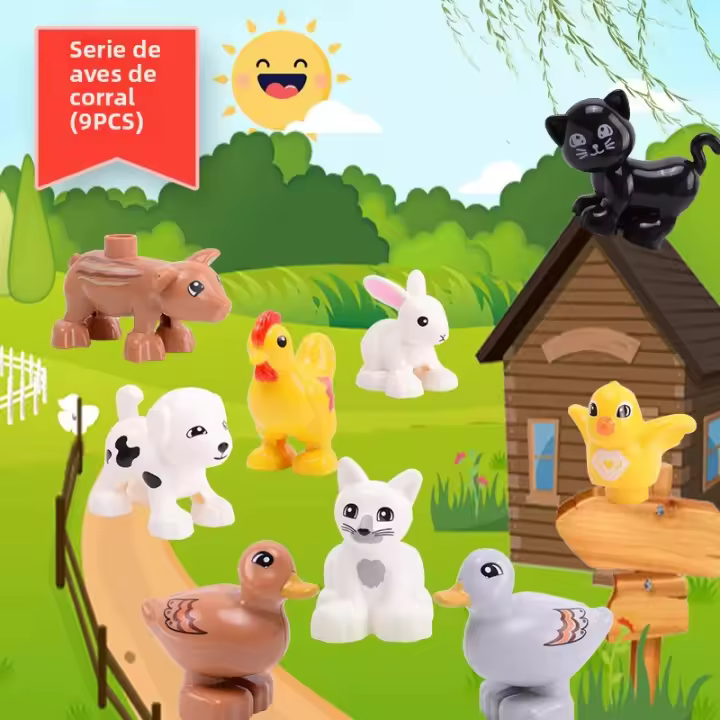 Juguetes Educativos De Bloques Grandes Para Niños Animal Set De Accesorios Con Conejo Pescado Oso Pollo Cerdo Pato Perro Gato Caballo Vaca Oveja Regalos - 1