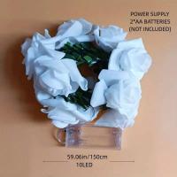 Luz De Rosas Blancas Con Hojas Verdes Y Vine De 10 LEDs 1.5M Luces Decorativas Para Jardín Y Casa Operadas Por Batería - details 2