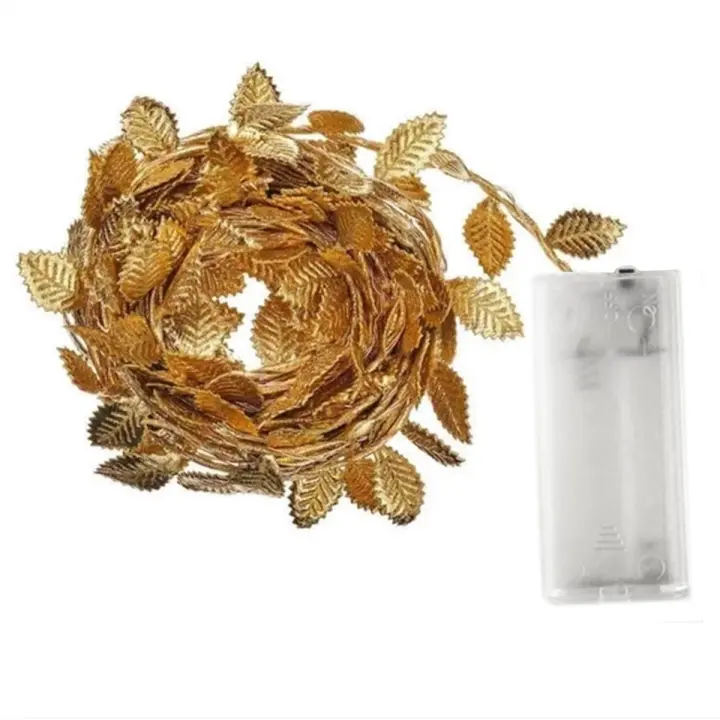 Cadena De Luces LED De Hojas Pequeñas Doradas 20LED 2M Con Pilas Incluidas Para Decoración De Bodas Y Fiestas En Casa DIY Xmas - 1