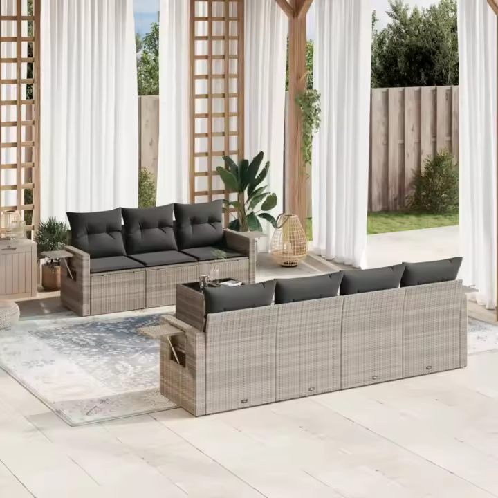 vidaXL Set de sofás de jardín 8 pzas y cojines ratán sintético gris - 1
