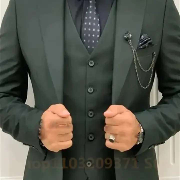 Traje Verde De Boda Para Hombre 3 Piezas Traje De Negocios Con Chaqueta Chaleco Y Pantalones Conjunto De Chaquetas Casuales - 1