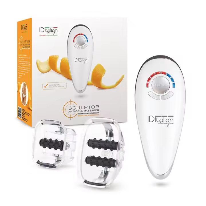 Italian Design - Masajeador Anticelulítico Sculptor con Electroestimulación EMS, 5 Niveles de Electroestimulación y 3 Niveles de Succión y 2 Modos de Succión (Continuo e Intermitente) - Incluye Rodillos Masajeadores - Resultados Visibles en 8 Semanas - 1