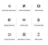 Lámpara De Escritorio LED USB Dimmable 3 Colores 33cm 50cm Luz De Pantalla De Computadora Colgante Para Estudio Y Lectura Moderna - details 1