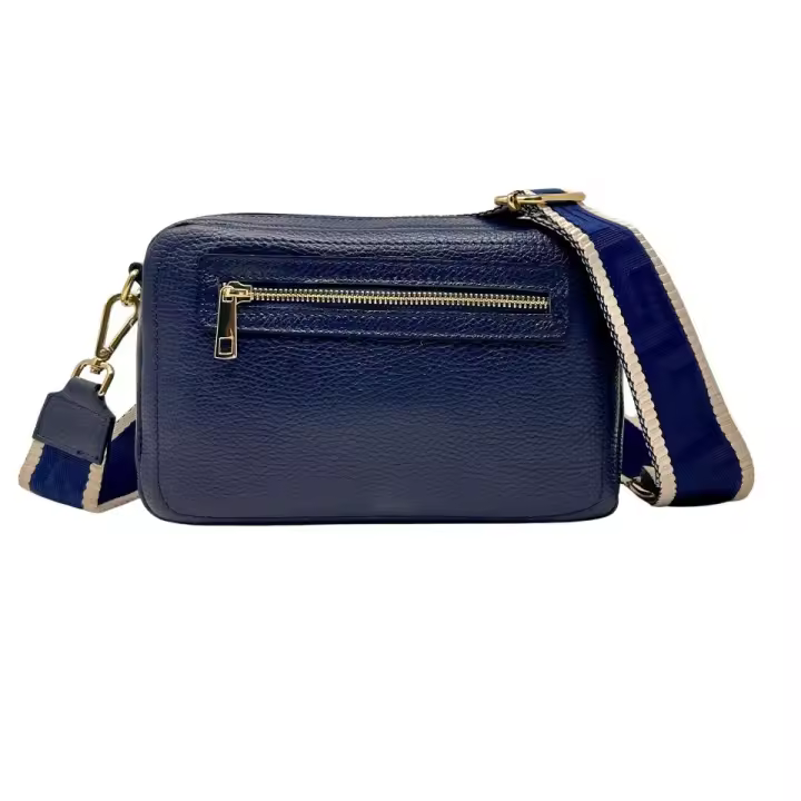 Bandoleras Mujer median, Bolso para Mujer de Marca, de Piel authentic Con dos compartimientos y dos Correos de HOMBRO extrables e intercambiables Made in Italy, Modelo Grace Lux, Bolso Azul - 1