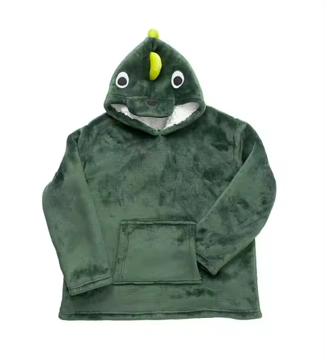 Sudadera Jersey Polar Terciopelo Para Niñas con Capucha de Dinosaurio Verde - 1