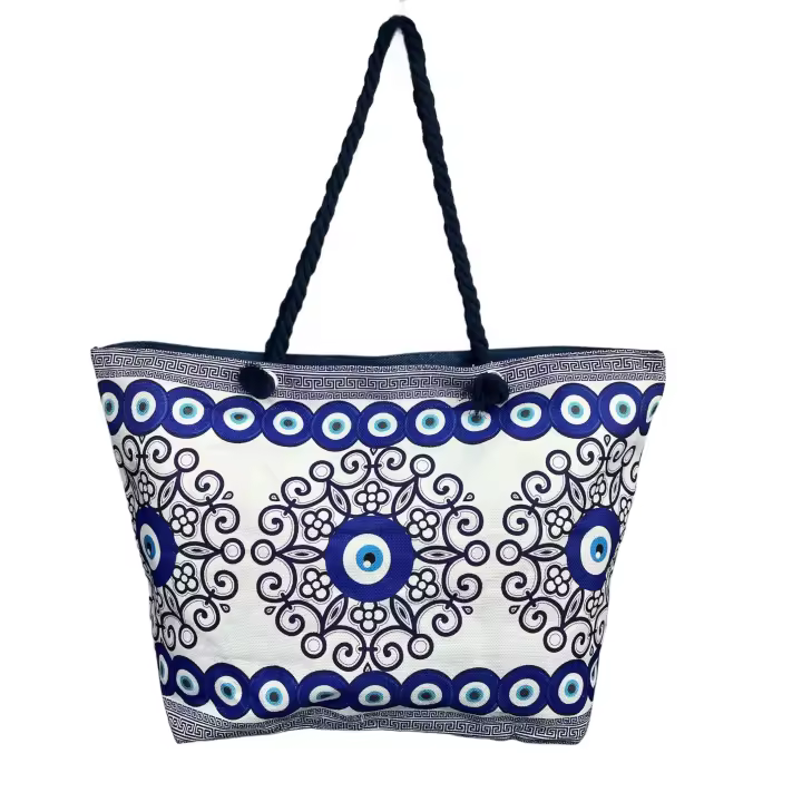 MEJORADA KD-2306 Bolso de Playa-Tote Bag Súper Grande 60x40x20CM con Diseño de Ojo Turco y Motivos Azules, Ideal para Playa y Vacaciones - 1