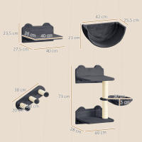 PawHut Estante de Escalada para Gatos de Pared Juego de Estantes para Gatos 4 Piezas con Hamaca Nido Rascador Plataformas para Saltar y Poste de Sisal - details 2