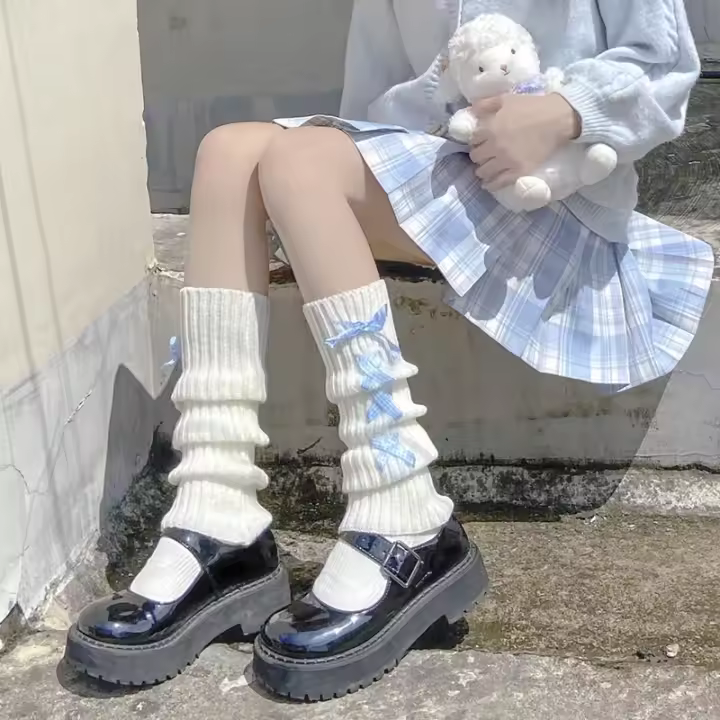 Calentadores De Piernas En Forma De Lazo Estilo Japonés Lolita Para Mujer Gaiteros Góticos De Invierno Tejidos De Acrylic Warmer De Tobillo - 1