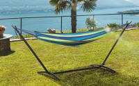 Hamaca con Soporte 310x117 cm Hamaca de Camping con Bolsa de Transporte Portátil Altura Ajustable Carga 120 kg para Patio Terraza Rayas Verde y Azul - details 0