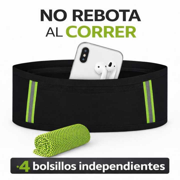 Riñonera Running Reflectante Unisex con 4 Bolsillos, Cinturón Ajustable Antirrebote para Correr, Fitness y Trail, Compatible con Móvil y Llaves, Diseño Cómodo y Ligero para Hombre y Mujer. Talla L