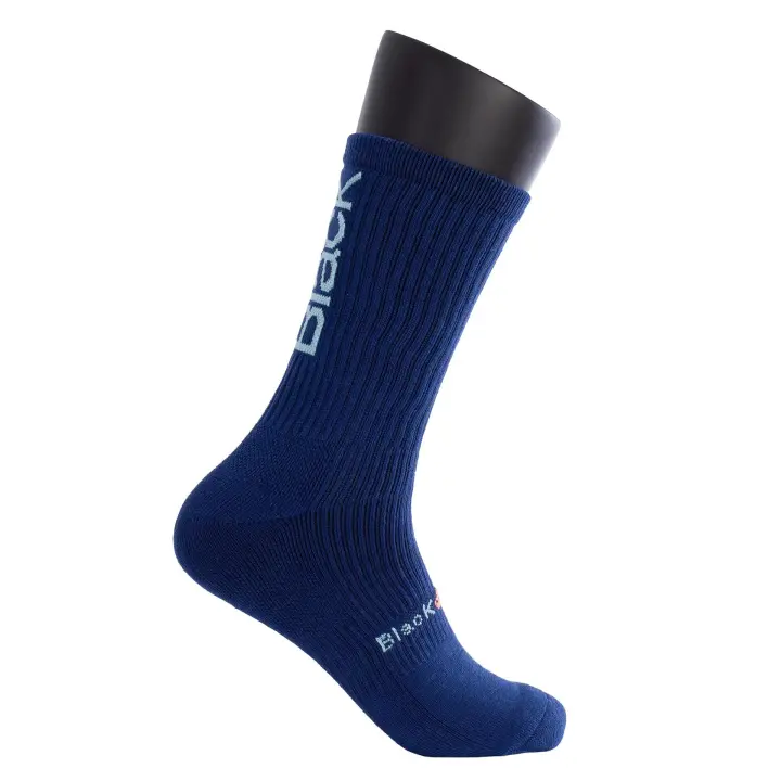 Black Crown - Calcetines Pro Altos - 70% Poliéster, 28% Algodón, 2% Elastano, Azul con letras Celeste. - 1