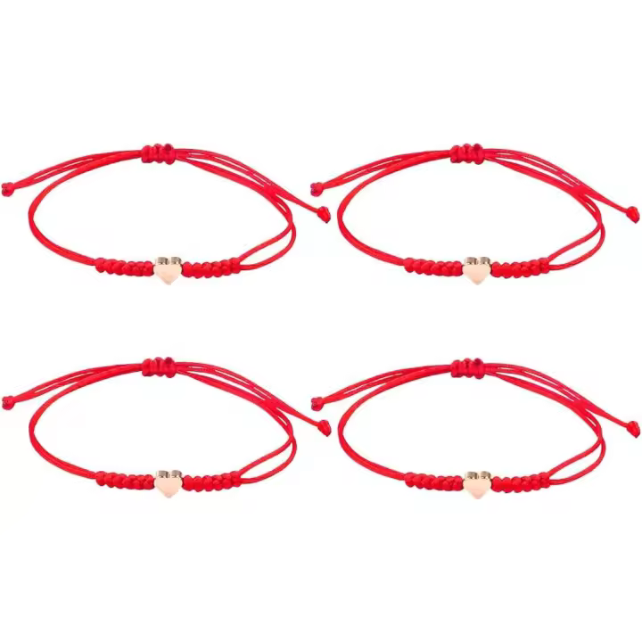 4 Piezas pulseras Rojas en forma de corazón para la Novia, La Novia, La hermanita, El Amigo, La Amistad Pulsera,Trenzadas Pulsera para Mujeres Niña Hombres - 1