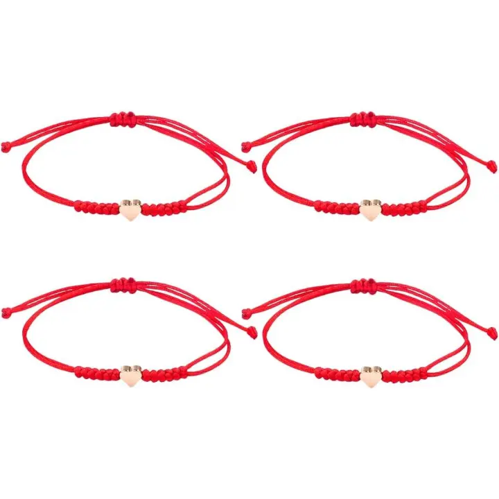 4 Piezas pulseras Rojas en forma de corazón para la Novia, La Novia, La hermanita, El Amigo, La Amistad Pulsera,Trenzadas Pulsera para Mujeres Niña Hombres - 1