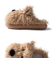 Bonitas pantuflas de algodón con diseño de perro de las Tierras Altas Occidentales para mujer, pantuflas peludas para interiores de otoño e invierno para dormitorio de estudiantes. - details 4