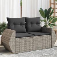 vidaXL Sofá de jardín con cojines 2 plazas ratán sintético gris claro en color Gris claro y gris oscuro/Negro/beige y gris claro y más | acolchados duraderos para sofás de jardín terraza exterior - details 4