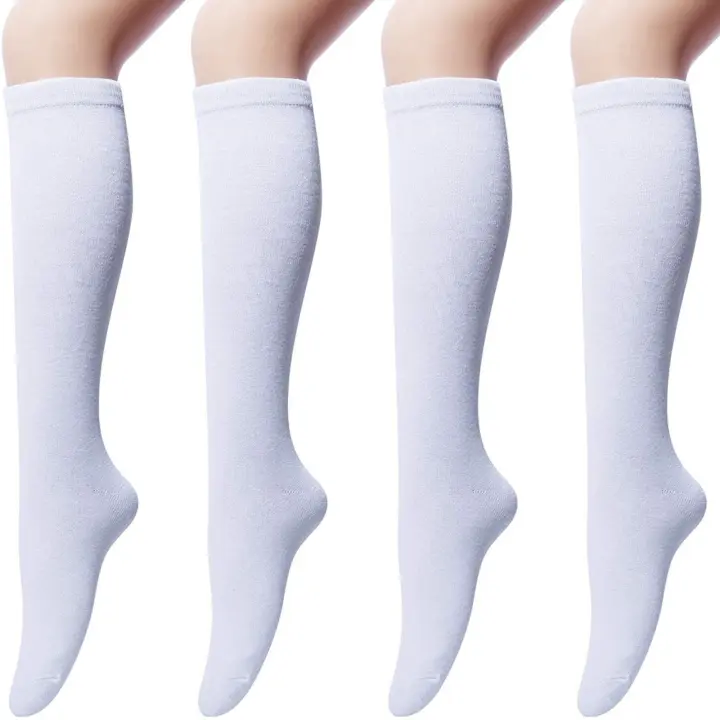 4 Pares De Medias De Rodilla Para Mujer Y Niñas Estilo Académico Sólido Algodón Casual Altas Medias Calientes Lolita - 1