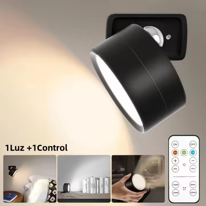 Lámpara De Pared LED Con 3 Niveles De Brillo Y 3 Modos De Color Luz De Pared Operada Por Batería Giratoria 360° Control Táctil - 1