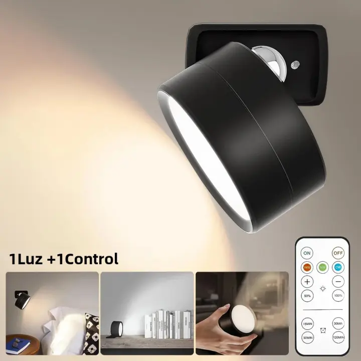 Lámpara De Pared LED Con 3 Niveles De Brillo Y 3 Modos De Color Luz De Pared Operada Por Batería Giratoria 360° Control Táctil - 1