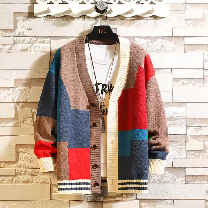 Cardigan De Lana Suéter Casual Para Hombres Y Mujeres Vintage Multicolor De Alta Calidad Para Otoño E Invierno Estilo Streetwear Cuello En V Sin Bolsillos - 1