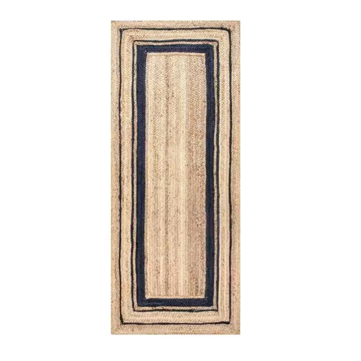 COSHANO Alfombra de Yute Natural Trenzada Rectangular Beige con Negro 60x110cm - 1