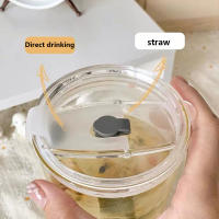 Vaso De Vidrio Con Tapa Y Pajita 600ml Estampado En Línea Para Bebidas Transparente Para Leche Té Jugo Agua Fría Y Café Mug De Barra Vajilla De Bebida - details 4