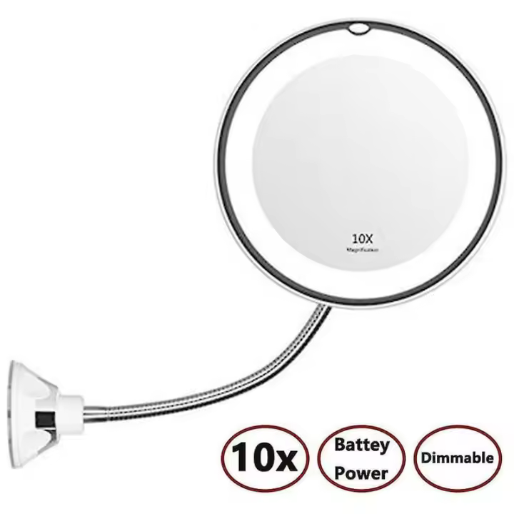 La lupa flexible del cuello de cisne 10x llevó el espejo ligero del maquillaje, cuarto de baño - 1