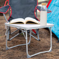 Mesa baja plegable aluminio AKTIVE, 40x40x30 cm, color malva, estructura ligera con tablero mdf, topes antivuelco, compacta y estable, soporta 20 kg, ideal camping, playa, picnic, terraza, fácil transporte, diseño cuadrado, estilo minimalista - details 1