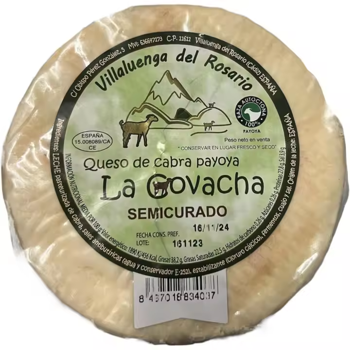 Queso semicurado de Cabra Payoya Artesano: Un viaje gustativo a la Sierra de Grazalema. La Covacha fusiona la tradición y la calidad en cada rincón de este queso excepcional. (1 QUESO 2KG APROX) - 1