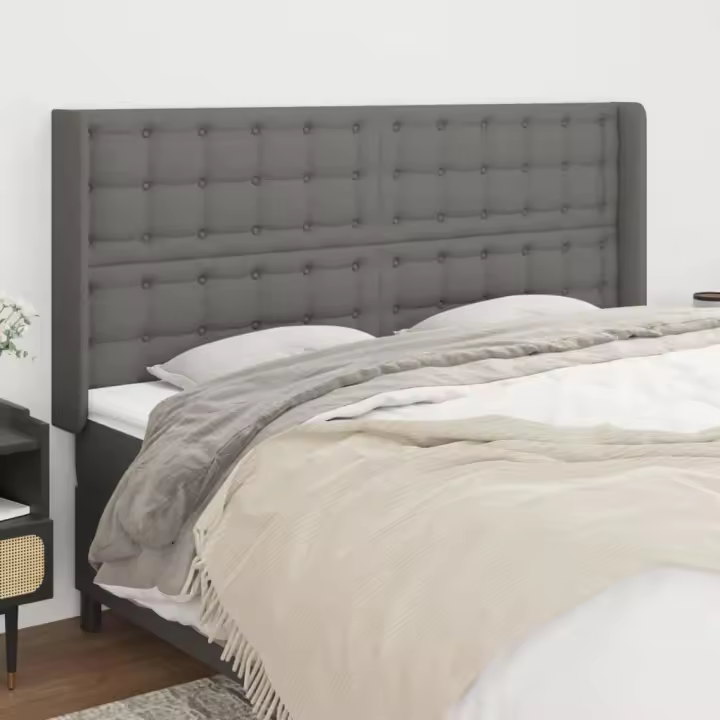 vidaXL Cabecero con orejas de tela gris oscuro 203x16x118/128 cm - 1