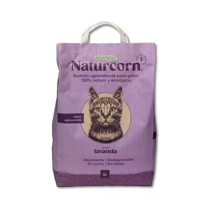 WUAPU - Naturcorn Lavanda - Sustrato Aglomerante para Gatos Aroma Lavanda 100% Natural y Ecológico - 1
