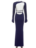 Vestido Bodycon Largo Elegante Y Sencillo Para Mujer Con Manga Flare Y Cuello Redondo Estilo Casual Sexy De Weir Puess Irregular Y Ajustado - details 4