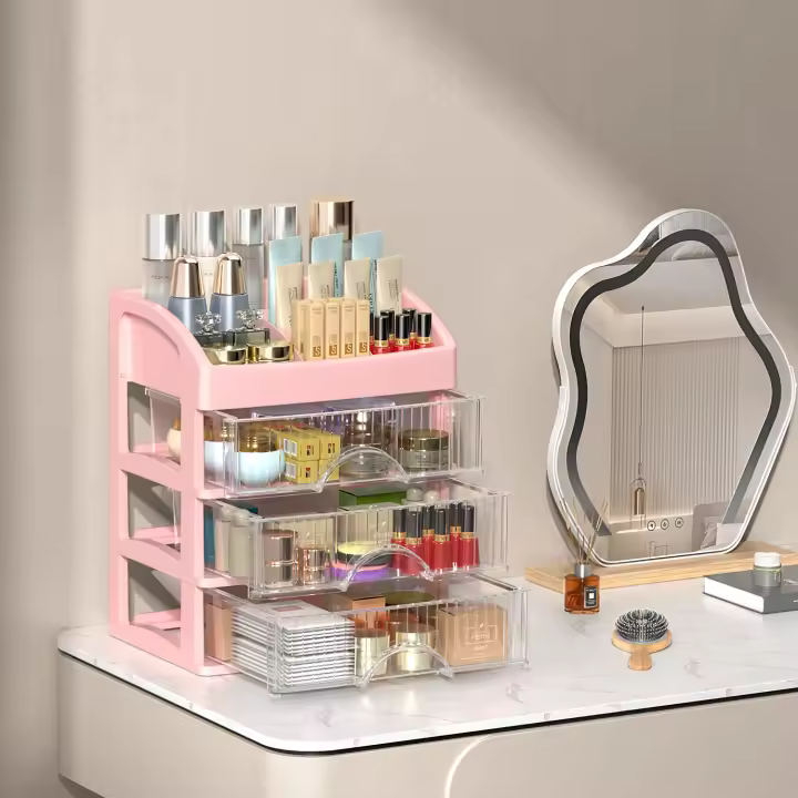 Caja De Almacenamiento De Escritorio Con Cajón Para Decoración De Cabello Y Joyería Multifuncional Organizador De Maquillaje De Plástico - 1