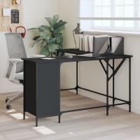 vidaXL Escritorio madera de ingeniería roble marrón 141x141x75 cm en color Marrón roble/Roble ahumado/Negro | estructura resistente ideal para salón dormitorio o estudio - details 2