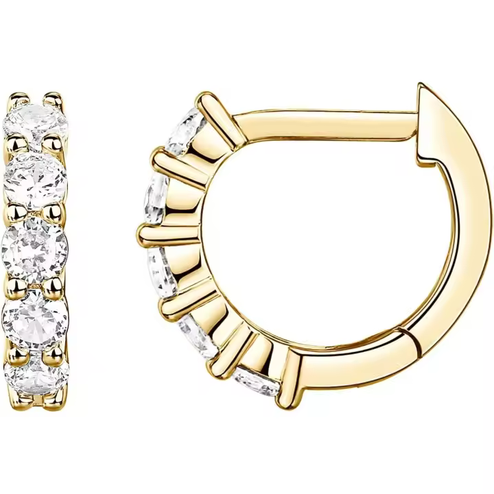 14K Chapeado en oro de plata esterlina Post Pave Cubic Zirconia Huggie Hoop Pendientes para las mujeres - 1