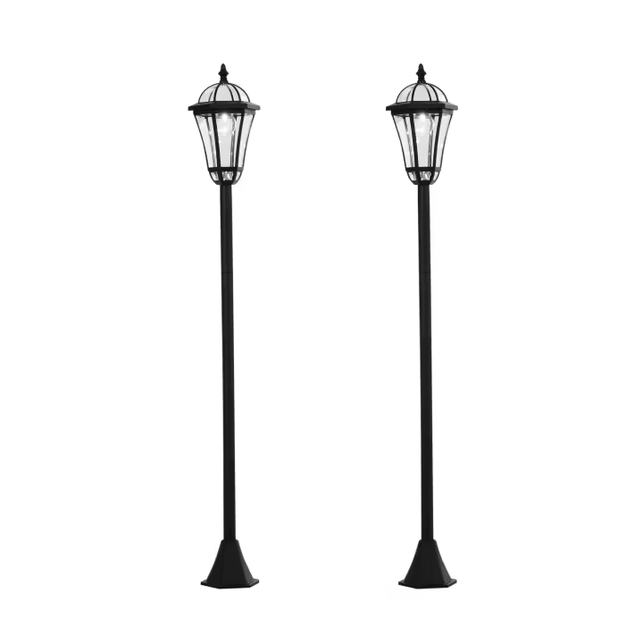 Outsunny 2 Farolas Solares de Jardín con 2 Luces LED Blanca 6000K Impermeable IP44 Sensor de Noche Set de 2 Farolas de Exterior para Camino Terraza Patio 18,5x18,5x129 cm Negro - 1