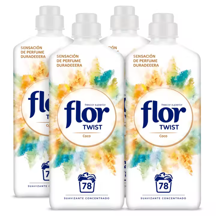 Flor Twist Coco Suavizante Concentrado para la ropa 312 lavados (4 botellas de 78 lavados) - 1